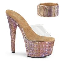 BEJEWELED-712RS Pleaser roségold Multi Strass Plateaupantoletten klar Knöchelmanschette