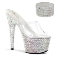 BEJEWELED-712RS Pleaser silber Multi Strass Plateau Pantoletten klar Knöchelmanschette