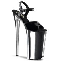 BEYOND-009 Pleaser High-Heels Skyscraper Plateausandaletten schwarz silber chrom