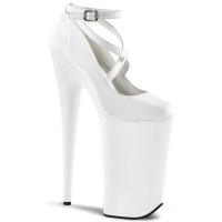 BEYOND-087 Pleaser Skyscraper High-Heels Plateau Riemchenpumps weiß Lack