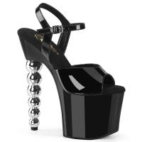 BLISS-709 Pleaser High Heels Plateausandaletten Perlenabsatz schwarz silber Chrom