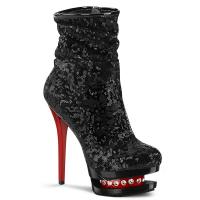 BLONDIE-R-1009 Pleaser high heels dual platform ankle boot black red sequins rhinestones