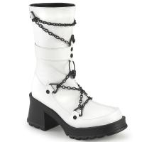 BRATTY-120 DemoniaCult vegan Damen wadenhohe Stiefel Ketten Nieten weiß Lederoptik