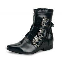 BROGUE-06 DemoniaCult beatle boot skull buckles black nappa leather