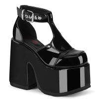 CAMEL-103 Demonia platform t-strap sandal black patent with star eyelets