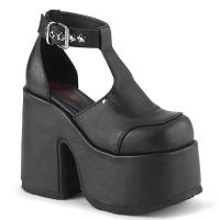 CAMEL-103 Demonia platform t-strap sandal black matte with star eyelets