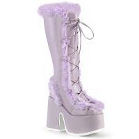 CAMEL-311 Demonia High-Heels Plateaustiefel lavendel Lederlook Kunstfell
