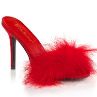 CLASSIQUE-01F Fabulicious High-Heels Peep Toe Pantoletten rot Marabu Federpuschel