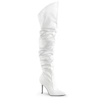 CLASSIQUE-3011 Pleaser Damen High-Heels Overkneestiefel weiß Lederoptik gerafft