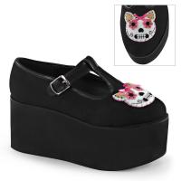 CLICK-04-1 Demonia Damen Plateaupumps schwarz Textil Paspel Katzen Filzstickerei