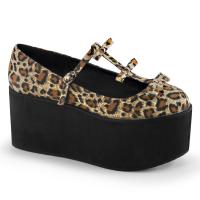 CLICK-08 DemoniaCult Damen Gothic Plateaupumps Schuhe leoparden Print Canvas Stoff