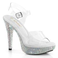 COCKTAIL-508DM Fabulicious high heels platform ankle strap sandal clear silver rhinestones