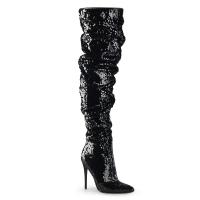 COURTLY-3011 Pleaser thigh high boot black sequins