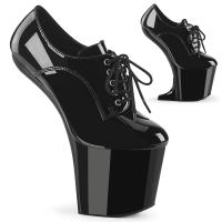 CRAZE-860 Pleaser vegan helless mini wedge platform oxford lace-up pump black patent