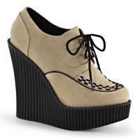 CREEPER-302 DemoniaCult wedge platform lace-up front shoe cream black vegan suede