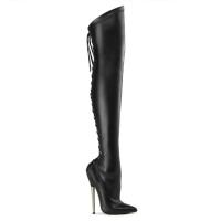 DAGGER-3060 Devious High Heels Overkneestiefel schwarz matt Schnürung hinten