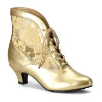 DAME-05 Funtasma viktorianische Damen Schnür Stiefeletten gold Lederoptik Spitze
