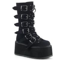 DAMNED-225 DemoniaCult platform mid-calf boot black velvet cone-studded straps