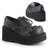 DANK-110 Demonia Vegane Damen Plateau Schnür Oxford Schuhe schwarz Leeroptik