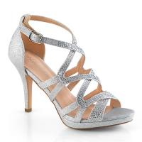 DAPHNE-42 Fabulicious ladies high heels ankle strap sandale rhinestone silver shimmering fabric