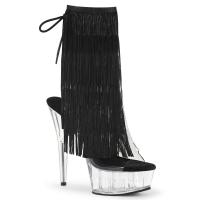 DELIGHT-1017TF Pleaser open toe high heels ankle boot threaded fringe clear black
