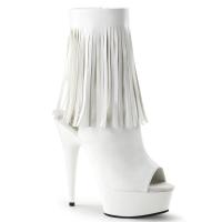 DELIGHT-1019 Pleaser High Heels Peep-Toe Plateaustiefeletten weiß mit Fransen