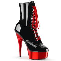 DELIGHT-1020 elegante Pleaser High Heels Plateaustiefeletten schwarz Lack rot Chrom