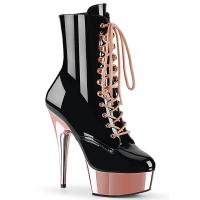 DELIGHT-1020 Pleaser high heels platform ankle boot black patent rose gold chrome