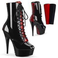DELIGHT-1020FH Pleaser high heels platform ankle boot black-red corset style lacing