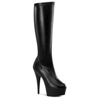 DELIGHT-2000 elegante kniehohe Pleaser High Heels Stretch Stiefel schwarz Lederoptik