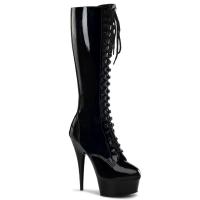 DELIGHT-2023 Pleaser High Heels Plateaustiefel schwarz Lack Schnürung vorn