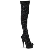 DELIGHT-3002 Pleaser vegan pull-on stretch ribbed sock thig boot black knit fabric matte