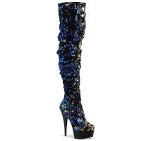 DELIGHT-3004 Pleaser High-Heels Plateau Overkneestiefel blau schillernde Pailletten