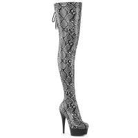 DELIGHT-3008SP-BT Pleaser Plateauoverkneestiefel Stretch grau schwarz Schlangenprint