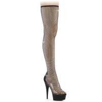 DELIGHT-3009 Pleaser Damen Plateauoverkneestiefel Strassnetz schwarz Velours