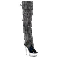 DELIGHT-3017HG-RSF Pleaser High Heels Plateauoverkneestiefel schwarz Holo Strass Fransen