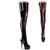 DELIGHT-3027 Pleaser two tone lace-up stretch thigh high boot black red stretch patent