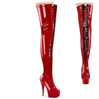 DELIGHT-3027 Pleaser two tone lace-up stretch thigh high boot red black stretch patent