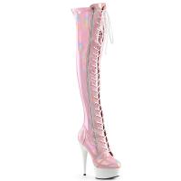 DELIGHT-3029 Pleaser Damen High Heels Plateau Overkneestiefel babypink Holo Lack