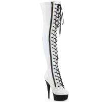 DELIGHT-3029 Pleaser Damen High Heels Plateau Overkneestiefel weiß Holo Lack schwarz