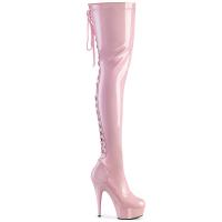 DELIGHT-3063 sexy Pleaser High Heels Overkneestiefel babypink Lack Schnürung hinten