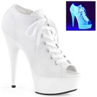 DELIGHT-600SK-01 Pleaser High-Heels Peep Toe Stiefeletten Sneaker Neon UV reaktiv weiß