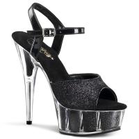 DELIGHT-609-5G Pleaser high heels platform ankle strap sandal black mini glitter