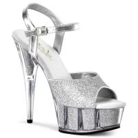 DELIGHT-609-5G Pleaser high heels platform ankle strap sandal silver mini glitter