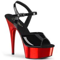 DELIGHT-609 Pleaser High Heels platform ankle strap sandal black patent red chrome