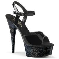 DELIGHT-609MG Pleaser high heels platform ankle strap sandal black patent mini glitter