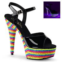 DELIGHT-609RBS Pleaser Damen High Heels Plateausandaletten schwarz Lack Multi Neon UV