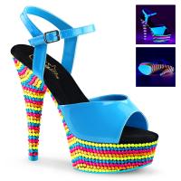 DELIGHT-609RBS Pleaser Damen High Heels Plateausandaletten blau Lack Multi Neon UV