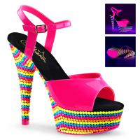 DELIGHT-609RBS Pleaser Damen High Heels Plateausandaletten hotpink Lack Multi Neon UV