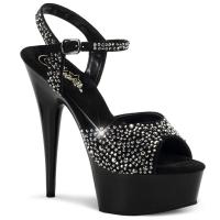 DELIGHT-609RS Pleaser high heels platform ankle strap sandal black suede-pewter rhinestones